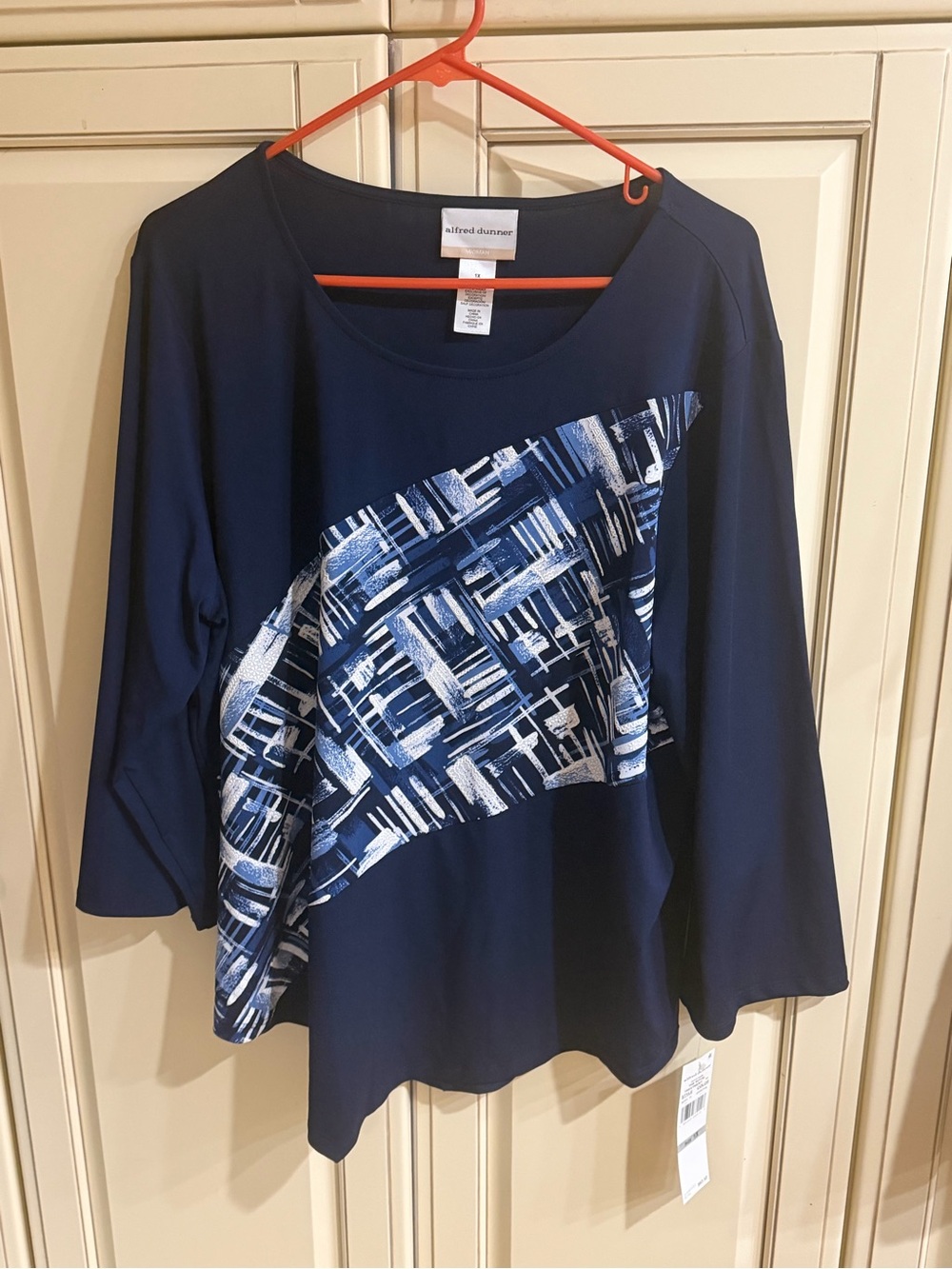 Alfred Dunner Navy Blue & White Abstract-Print Tunic